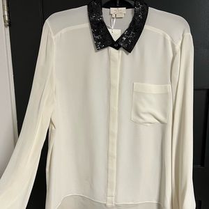 Kate Spade New York Blouse Size XL Black Sequin Collar, NWT but has small stain